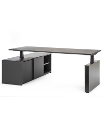 Flex zit/sta bureau met aanbouwkast en wangpoot (mat zwart)