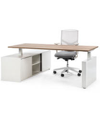 Flex zit/sta bureau met aanbouwkast en wangpoot (wit)